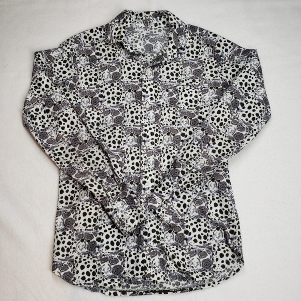 Animal Print Pattern Block‎ Print Button Up Shirt Mens Small White Going Out